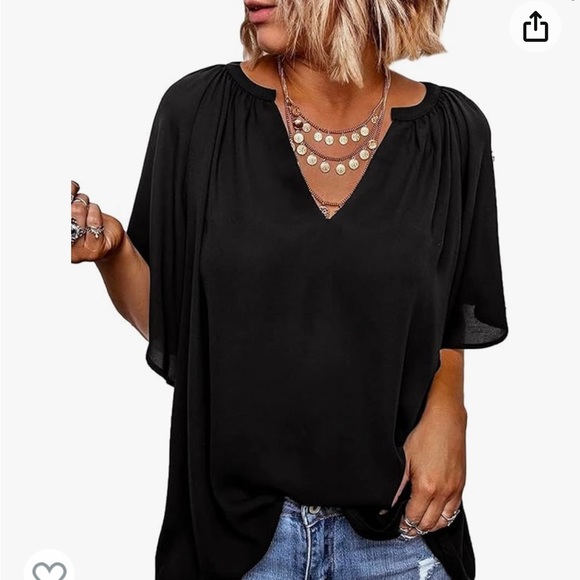 FOUR Women’s Chiffon Blouses Bell Sleeve Shirt Loose V Neck Pleated Tunic Top - Picture 5 of 7